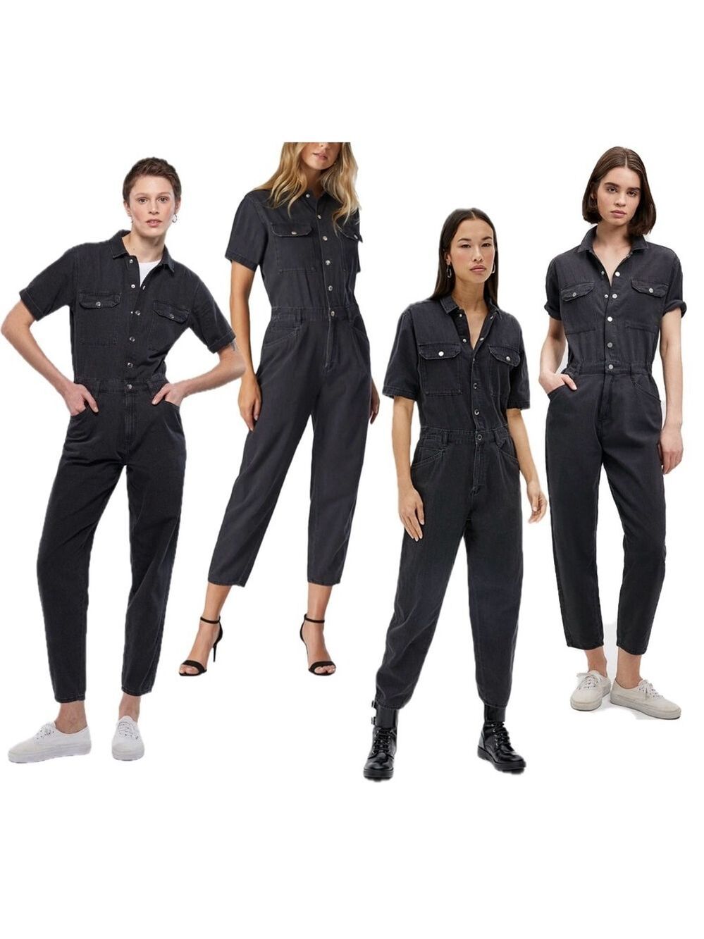 Mavi Gold Doria denim jumpsuit dark gray short sleeve button front Sz M